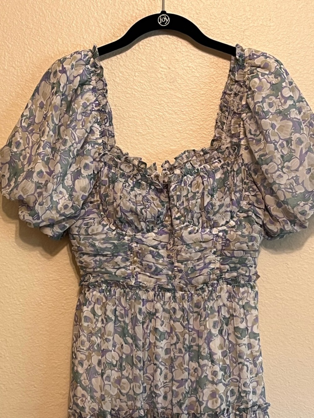Astr Pastel Floral Puff-Sleeve Midi Dress - Light Blue & Lilac - Picture 7 of 9